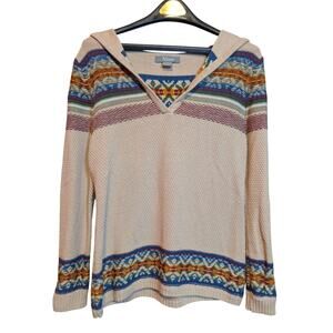 Boho Knit Hooded Fair Isle Sweater Hoodie Tribal Womens Cottage Peasant Women S